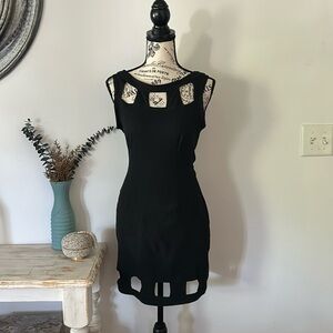 Y2K R Co Square Cut Out Little Black Body Con Dress Women's size S/M